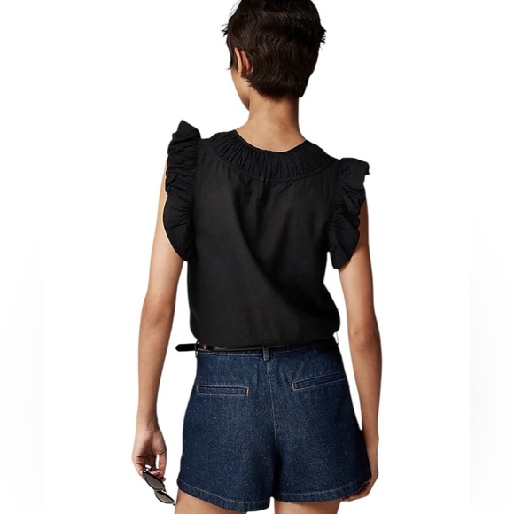 NEW J. CREW Gathered ruffle-sleeve top in cotton-blend voile Black Size Small - Picture 2 of 9